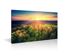 Canvas Wall Art Forest Sunset Artwork Wall Decor 1 Piece Scenic Sunset Over the Forest Hills Wall Decoration for Living Room Home Decor Posters and Prints Framed Ready to Hang (16" Wx24 H)