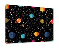 Canvas Wall Art Framed Cartoon, Decorative Paintings On Canvas Poster Black Starry Sky Universe Planet - Pictures Artworks for Living Room, Bedroom, Kitchen, Bathroom, Home Office 70 x 50 cm