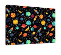 Canvas Wall Art Framed Cartoon, Decorative Paintings On Canvas Poster Black Starry Sky Universe Rocket - Pictures Artworks for Living Room, Bedroom, Kitchen, Bathroom, Home Office 140 x 70 cm
