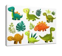 Canvas Wall Art Framed Cartoon, Decorative Paintings On Canvas Poster White Animals Dinosaur Foliage - Pictures Artworks for Living Room, Bedroom, Kitchen, Bathroom, Home Office 100 x 70 cm