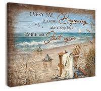 Canvas Wall Art Framed - Coastal Beach Chair Artwork with Inspirational Quote, Ocean Shore Wall Decor for Living Room, Bedroom, Hallway or Entryway Home Decoration, with Hooks and Nails, 12x16 Inch