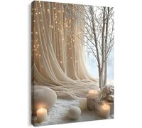 Canvas Wall Art Framed - Cozy Neutral Candle Lights Artwork, Soft Winter Hygge Style Wall Decor for Bedroom, Living Room, Hallway or Entryway Home Decoration, with Hooks and Nails, 16 x 20 inch