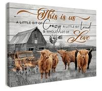 Canvas Wall Art Framed - Highland Cow Farmhouse Artwork with Quote, Rustic Country Barn Wall Decor for Living Room, Bedroom, Hallway or Entryway Home Decoration, with Hooks and Nails, 12x16 Inch