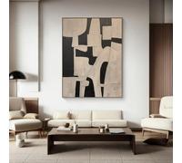 Canvas Wall Art Framed Print Large Beige Textured Painting Neutral Beige Minimalist Wall Art Beige Black Painting Boho 60x84cm with Gold Frame Ready to Hang