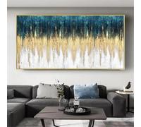 Canvas Wall Art Framed Print - Large Size Abstract Landscape Art Poster Modern Gold Blue Abstract Canvas Painting Home 75x150cm(30x59in) With Frame