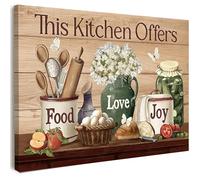 Canvas Wall Art Framed - Rustic Farmhouse Kitchen Wall Decor for Dining Room, Breakfast Nook, Pantry, Coffee Bar or Country Cottage Home Decoration, Food Quote Print with Hooks and Nails, 12x16 Inch