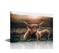 Canvas Wall Art Funny Highland Cow Canvas Prints Vintage Artwork for Walls Home Decoration Gift 1 Pieces Canvas Wall Art Modern Artwork Wall Hanging Home Farm Rustic Decor Ready to Hang 24x16 in
