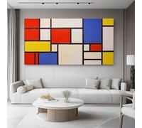 Canvas Wall Art Geometry Color Blocks Mondrian Wall Art for Living Room Modern Family Bedroom Wall Decor To Hang Kitchen Home Decoration Red Blue Canvas Family wall Living Room 76L x 51W cm
