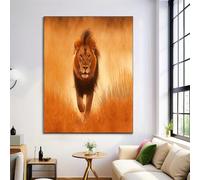 Canvas Wall Art Gold Sandstorm Lion Grassland Animals Canvas Pictures For Living Room Bedroom Hallway Kitchen Or Office Wall Decor - Poster Prints Extra Large Artwork 60X90Cm Unframed