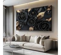 Canvas Wall Art Gothic Flowers Black And Gold Luxury Wall Art for Living Room Modern Family Bedroom Wall Decor To Hang Kitchen Home Decoration Black Gold Canvas Family wall Living Room 100L x 50W cm