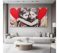 Canvas Wall Art Graffiti Children Love of Life Wall Art for Living Room Decor Red Black And White Minimalist Modern Artwork for Bedroom Office Home Decoration 40L x 30W cm