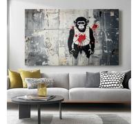 Canvas Wall Art, Graffiti Style Animal Monkey Pictures for Living Room and Bedroom, 120L x 50W cm Canvas Prints Minimalist Modern Artwork for Bedroom Office Home Grey