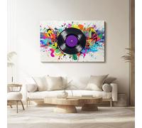Canvas Wall Art Graffiti Style Vinyl Record print Horizontal Frameless Painting On Canvas for Living Room and Bedroom Modern Colorful Wall Art deco 100 x 50 cm (Unframed)