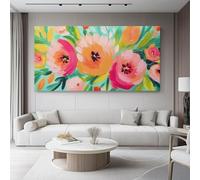 Canvas Wall Art Hand-Painted Flowers Fresh of Life Wall Art for Living Room Decor Pink Green Minimalist Modern Artwork for Bedroom Office Home Decoration 46L x 31W cm