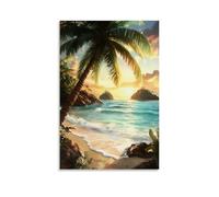 Canvas Wall Art Hanging Paintings Sunset on The Beach with Palm Trees Prints Wall Decor for Living Room Bedroom 08x12inch(20x30cm)