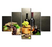 Canvas Wall Art Home Decor Grape Paintings Wine Wall Pictures Grape Wine Posters 5 Piece Art Prints Modern Artwork Wall Decor Canvas Art for Living Room Framed Stretched Ready to Hang 60"Wx40"H