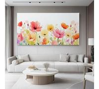 Canvas Wall Art Illustration Poppy Flowers of Life Wall Art for Living Room Decor Pink Yellow Minimalist Modern Artwork for Bedroom Office Home Decoration 40L x 30W cm
