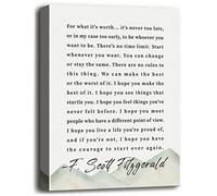 Canvas Wall Art Inspirational Motivational Quote Decor, F. Scott Fitzgerald - For What It's Worth- Canvas Prints Poster Wall Art for Men and Women Home, School & Office Under, Size 12x15