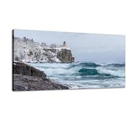 Canvas Wall Art Lake Superior Waves Roll Onto The Shoreline At Split Rock Lighthouse Canvas Prints Unframed Painting Modern Artwork Abstract Stretched Poster Home Decoration Unique Gift 12X16Inch