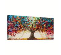 Canvas Wall Art Large Tree Of Life Canvas Painting Colorful Leaf Pattern Framed Artwork Landscape Wall Decor For Bedroom 70x140cm(28x55in) Withframe