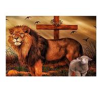 Canvas Wall Art Lion, Lamb And Cross Canvas Print Artwork Christian Faith Cross Wall Art Paintings Modern Picture Print Unframed for Living Room Dinning Room Bedroom Bathroom Home Decor 24x36inch