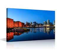 Canvas Wall Art Liverpool, The Capital of Merseyside Skyline Home Decor Night Cityscape Wall Decorations for Living Room Bedroom Bathroom Office Modern Giclee Framed Artwork Ready to Hang(36"W x 24"H)