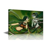 Canvas Wall Art Lord Radha Krishna Office Modern Wall Art Lord Krishna Picture Hinduism Contemporary Artwork Print On Canvas Positive Wall Art Pictures for Living Room Framed Ready to Hang 36" Wx24 H