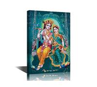 Canvas Wall Art Lord Radha krishna Pictures for Living Room Hindu God Wall Poster India Religious Culture Art Prints with Frame Wall Decor for Living Room Decor 36x24inch