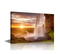 Canvas Wall Art, Majestic Waterfall Home Decor Outdoor Natural Landscape Wall Decorations for Living Room Bedroom Bathroom Office Modern Giclee Framed Artwork Ready to Hang(36" W x 24" H)