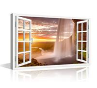 Canvas Wall Art Majestic Waterfall Pictures for Bedroom Bathroom Home Decor Window View Outdoor Natural Landscape Wall Decorations for Living Room Modern Framed Artwork Ready to Hang (24"W X 16"H)