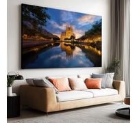 Canvas Wall Art Modern City Lake Reflection Landscape Picture Canvas Poster Print Artwork for Bathroom Living Room Wall Decor 59 x 39 Inch (150 x 100 cm) Unframed