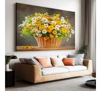 Canvas Wall Art Modern Flower Basket Daisy Canvas Pictures for Living Room Bedroom Hallway Kitchen or Office Wall Decor - Poster Prints Extra Large Artwork 120L x 60W CM