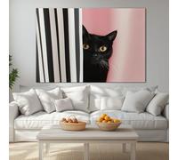 Canvas Wall Art Modern Wall Decor, Black Cat Striped Fun Rendering Wall Pictures Framed for Living Room Bedroom Office Home Decoration 40 x 28 inches