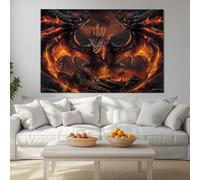 Canvas Wall Art Modern Wall Decor, Black Dragon Fire Dark Fantasy Rendering Wall Pictures Framed for Living Room Bedroom Office Home Decoration 16 x 12 inches