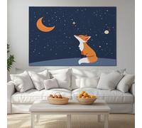 Canvas Wall Art Modern Wall Decor, Cartoon Fox Star Sky Star Rendering Wall Pictures Framed for Living Room Bedroom Office Home Decoration 36 x 24 inches