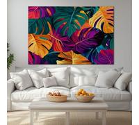 Canvas Wall Art Modern Wall Decor, Tropical Leaves Colorful Jungle Tropical style Rendering Wall Pictures Framed for Living Room Bedroom Office Home Decoration 55 x 28 inches