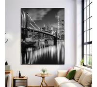 Canvas Wall Art, New York Bridge Wall Decor, Modern Cityscape Print Canvas Black And White Posters For Bedroom Farmhouse Living Room Bathroom Home Decoration 70X100Cm, Unframed