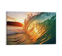 Canvas Wall Art Ocean Wave Close Up Wall Decorations For Living Room Shot Of A Wave Sunset Sea Landscape Photo Hang Pictures Wall Artwork