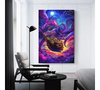 Canvas Wall Art - Octopus Attacks Ship in Fantasy Night Sky Picture Print On Canva, Posters And Prints Wall Art Living Room Home Decor Room Decor Teen 12x18inch(30x45cm)