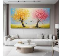 Canvas Wall Art Oil Painting Double Trees Butterfly of Life Wall Art for Living Room Decor Yellow Pink Minimalist Modern Artwork for Bedroom Office Home Decoration 76L x 51W cm