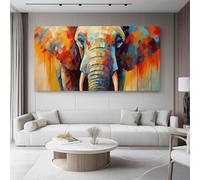 Canvas Wall Art Oil Painting Elephant Colorful of Life Wall Art for Living Room Decor Colorful Warm Colors Minimalist Modern Artwork for Bedroom Office Home Decoration 120L x 50W cm
