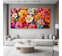 Canvas Wall Art Oil Painting Flowers Daisies Wall Art for Modern Family Bedroom Wall Decor To Hang Kitchen Home Decoration Colorful Warm Colors Canvas Family wall 100L x 50W cm