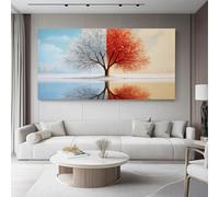 Canvas Wall Art Oil Painting Two Trees Four Seasons Wall Art for Living Room Modern Family Bedroom Wall Decor To Hang Kitchen Home Decoration White Red Canvas Family wall Living Room 120L x 50W cm