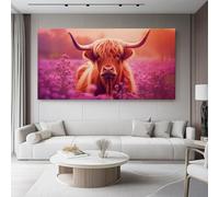 Canvas Wall Art Oil Painting Yaks And A Sea Of Flowers Wall Art for Modern Family Bedroom Wall Decor To Hang Kitchen Home Decoration Purple Warm Color Canvas Family wall 100L x 50W cm