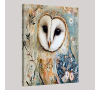 Canvas Wall Art Painted cute owl 50 x 40 cm Framed Floral Poster Print Waterproof Stretched Picture for Bathroom Kitchen Bedroom Home Decor