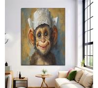 Canvas Wall Art Painting, Cartoon Oil Painting Pictures Decor, Toilet Paper Hat Monkey Mixed Colors Posters Prints for Living Room Bathroom Bedroom Home Decoration, Unframed 28x39in