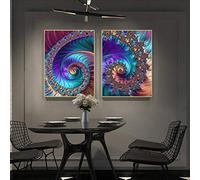 Canvas Wall Art Paintings Creative Abstract Art Fractal Patterns Prints and Posters Pictures for Dining Room Decor 50x70cmx2pcs frameless
