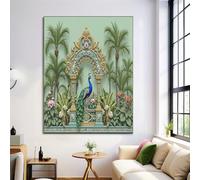 Canvas Wall Art, Peacock Jungle Wall Decor, Luxe Animals Print Canvas Sage Green Posters For Bedroom Farmhouse Living Room Bathroom Home Decoration 60X80Cm, Unframed