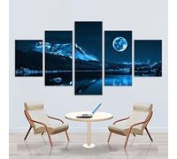 Canvas Wall Art Picture 5 Piece Abstract Blue Moon Night Scene 200×100 Cm Canvas Prints Art Prints Decor Artwork Modern Pictures For Home Decorations Living Room Dining Room Bedroom -0D5P/P9V