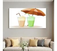 Canvas Wall Art Picture Framed Modern Summer Print Artwork, Ice Cream Cup Wall Decor Paintings Wall Decor, for Bedroom, Living or Entryway Home Decoration, with Hooks and Nails 120L x 60W cm
